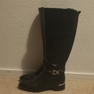 Calvin Klein Black Boots with Gold Hardware